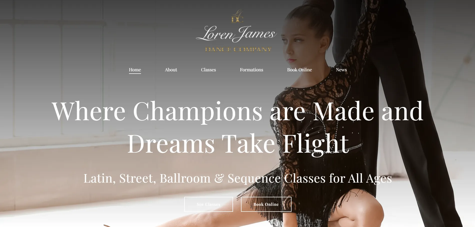 Loren James Dance Company website screenshot — Dance Studio · Lifestyle portfolio example by Invincible Media