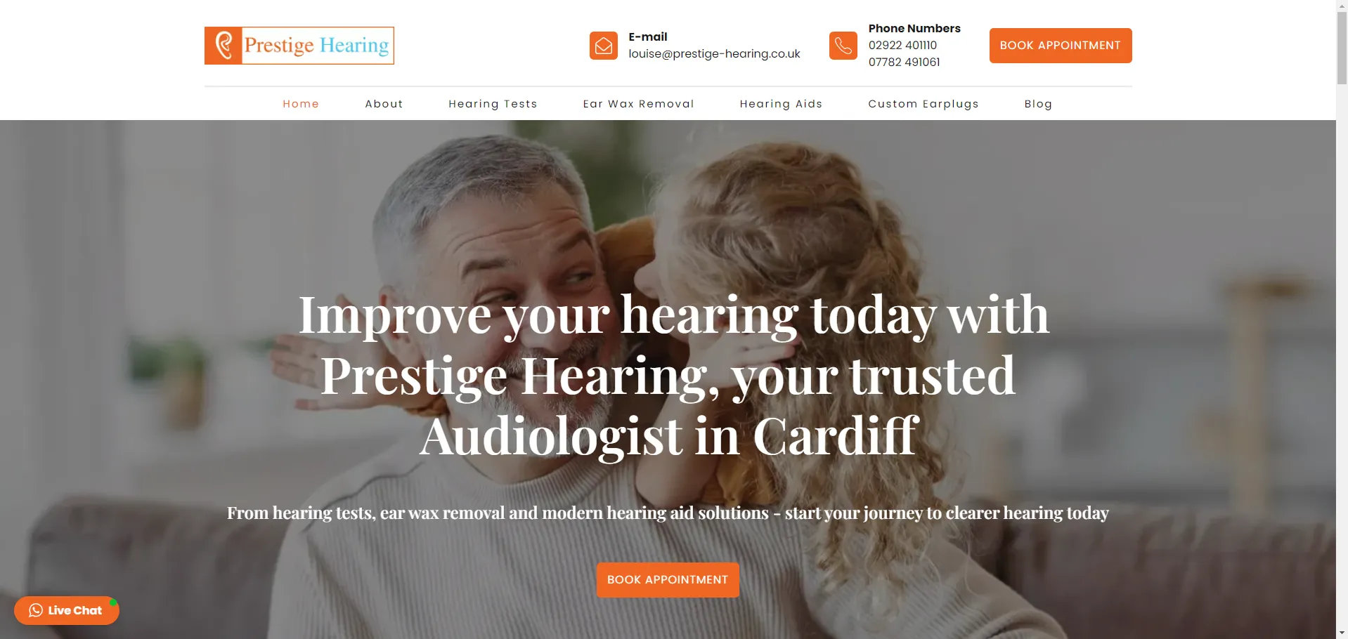 Prestige Hearing website screenshot — Hearing Clinic · Healthcare portfolio example by Invincible Media